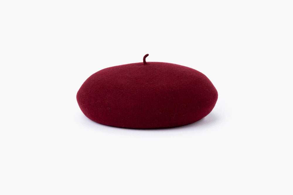 Merino Wool Beret with Cabillou - WINE RED