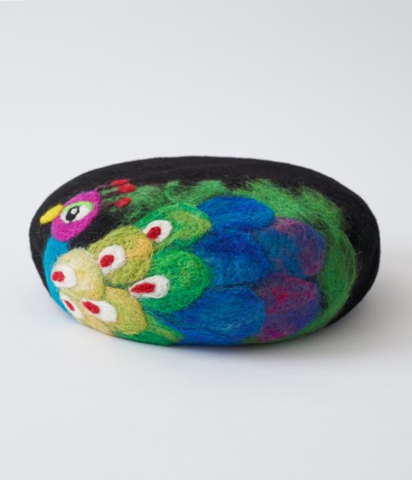 【コラボ商品】いっこの実 X Beret is flamingo メリノウールベレー PEACOCK（BLACK）