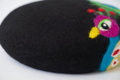 【コラボ商品】いっこの実 X Beret is flamingo メリノウールベレー PEACOCK（BLACK）